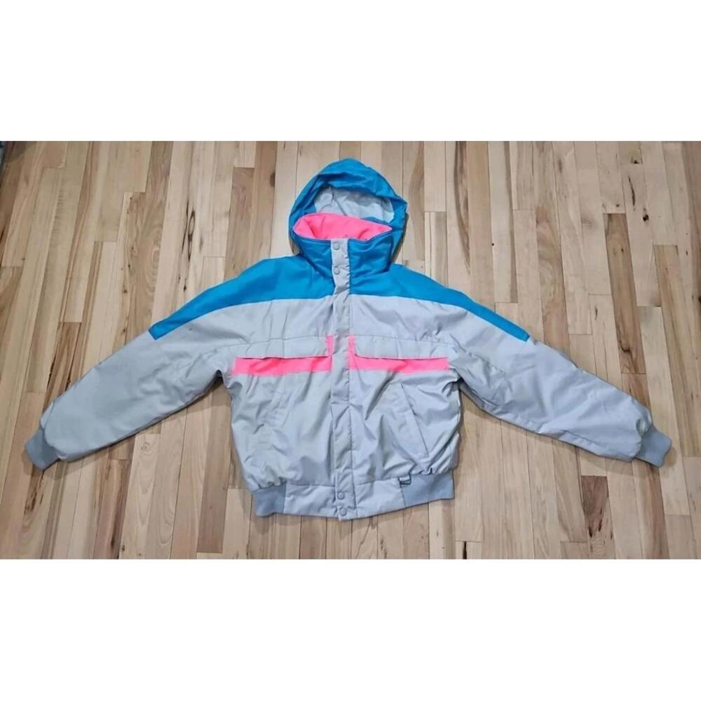 Vintage‎ Obermeyer Sport Ski Jacket Size M Cream Gray Pink Blue